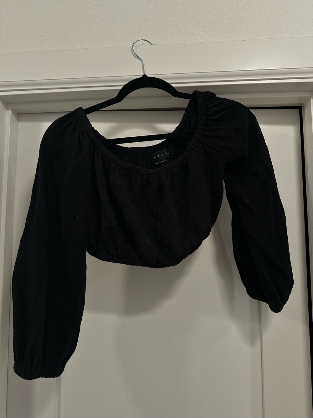 Hatch Maternity Crop Peasant Top - Black